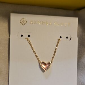 New Kendra Scott Ari Heart Gold and Blush Dichronic Glass Necklace
